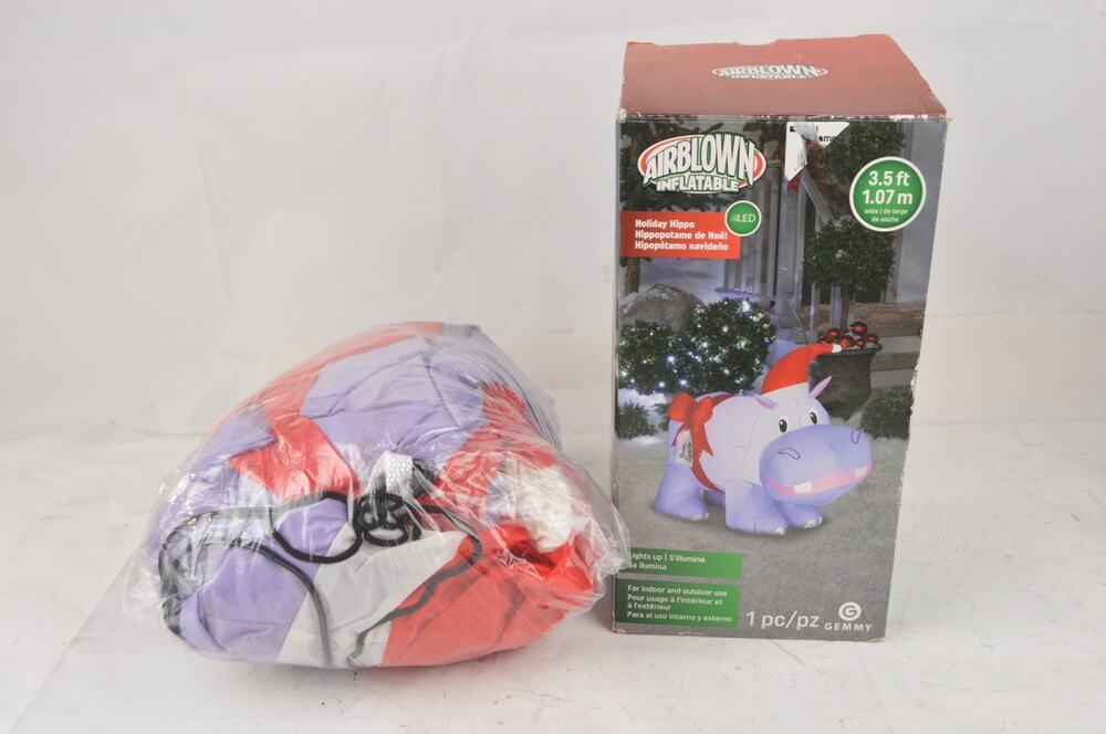 Gemmy Holiday Hippo Purple Ballerina 3.5 Ft Christmas Inflatable w/ Box Used